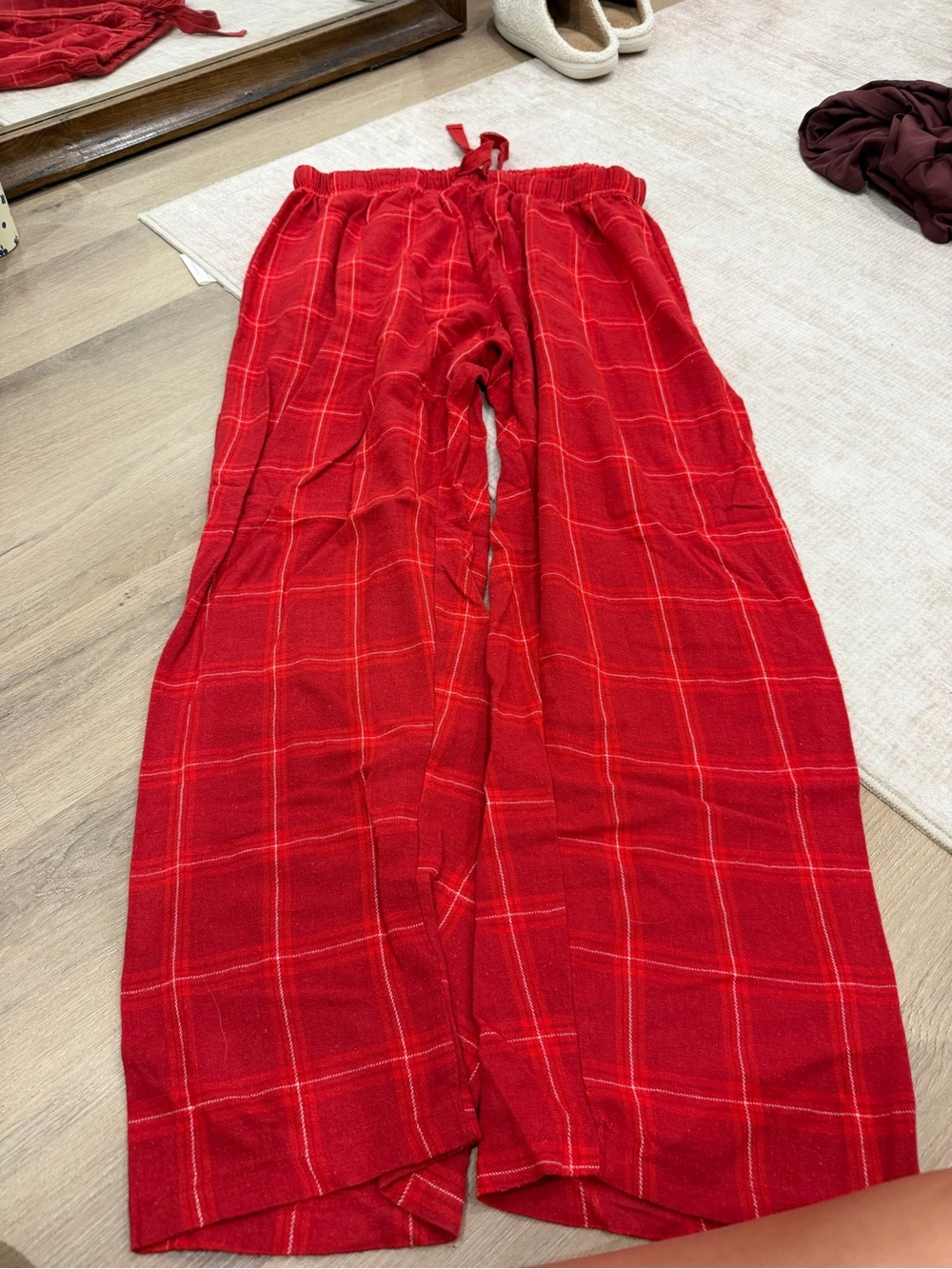 Target Red Plaid Wide-Leg Lounge Pants with Drawstring - Picture 1 of 2